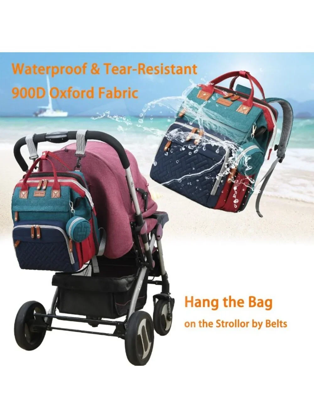 Stylish Waterproof Diaper Bag Backpack with Changing Station & USB Port - Large